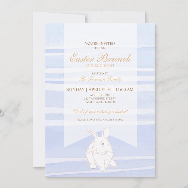 Blue Easter Brunch & Egg Hunt Bunny Invitation (Front)