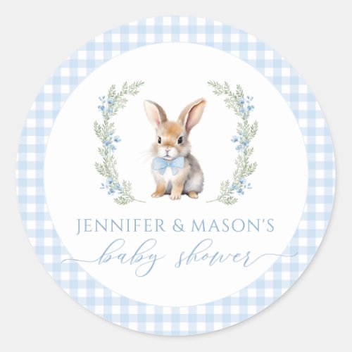 Blue Easter bunny baby boy shower round stickers