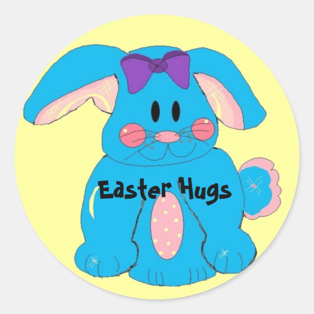 Blue Easter Bunny Classic Round Sticker (Front)