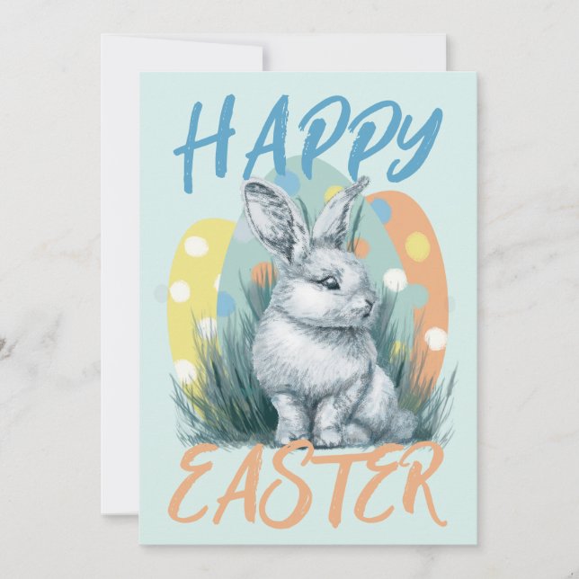 blue easter bunny colorful holiday card (Front)