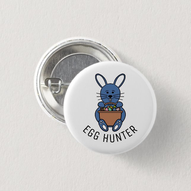 Blue Easter Bunny, Egg Hunter Button (Front & Back)