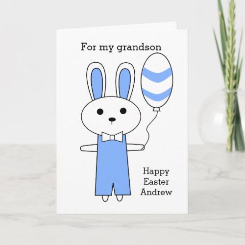 Blue Easter Bunny Grandson Holiday Card