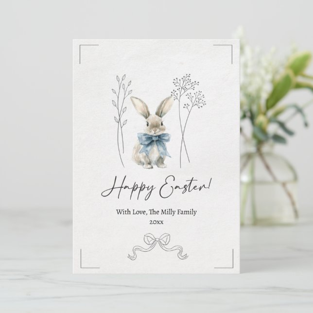 Blue Easter Bunny Greeting Card (Standing Front)