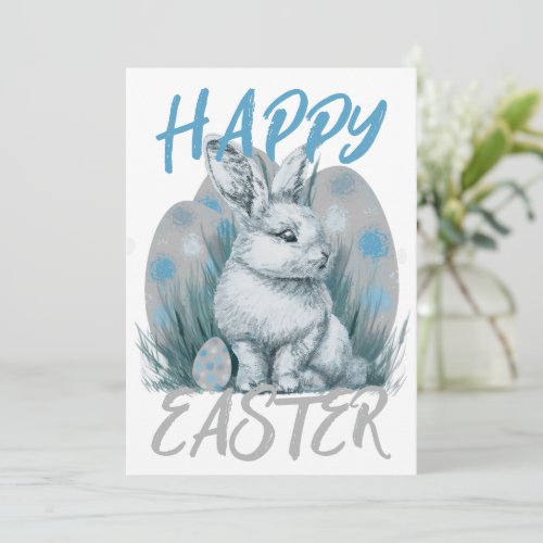 blue easter bunny holiday card