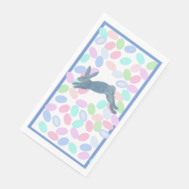 Blue Easter Bunny Rabbit Eggs Paper Paper Guest Towels (Corner)