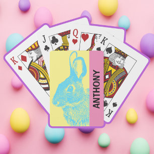 Blue Easter Bunny Retro Pastel Poker Cards