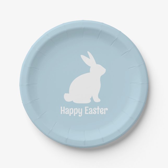 Blue Easter Bunny Spring Birthday Party Paper Plates (Front)