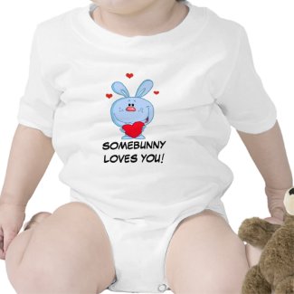 Blue Easter Bunny with Basket of Eggs Baby Bodysuit