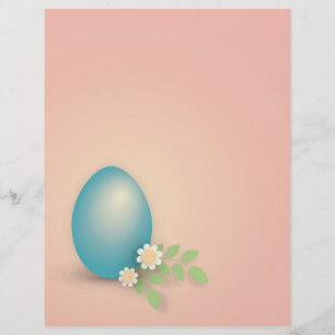 Blue easter egg among flowers and leaves  letterhead