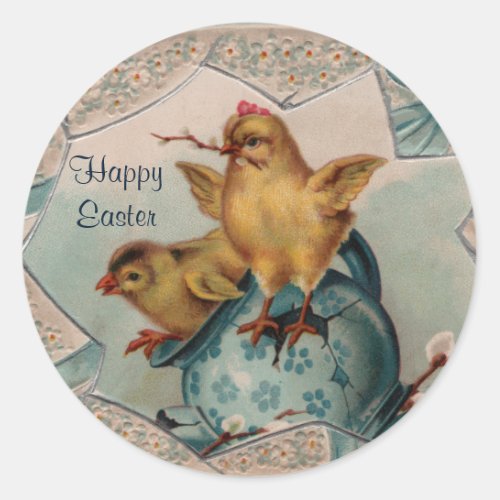 Blue Easter Egg and Chicks Stickers