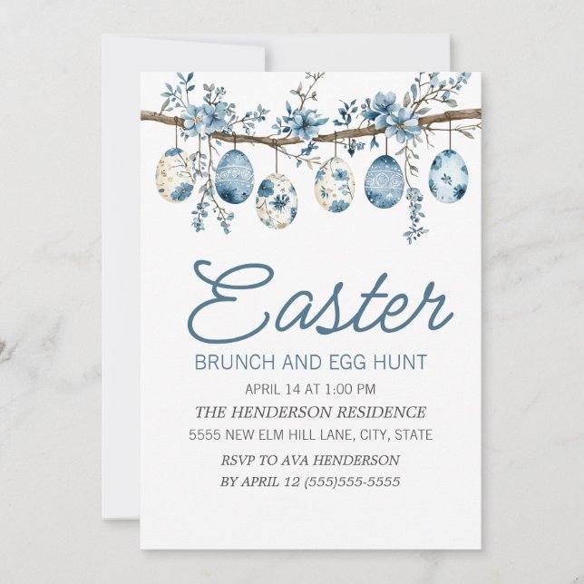 Blue Easter Egg Hunt Brunch  Invitation (Front)