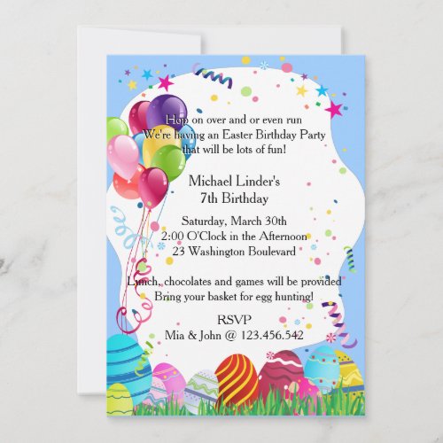 Blue Easter Sunday Birthday Party Invites