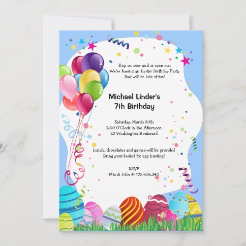 Blue Easter Sunday Birthday Party Invites