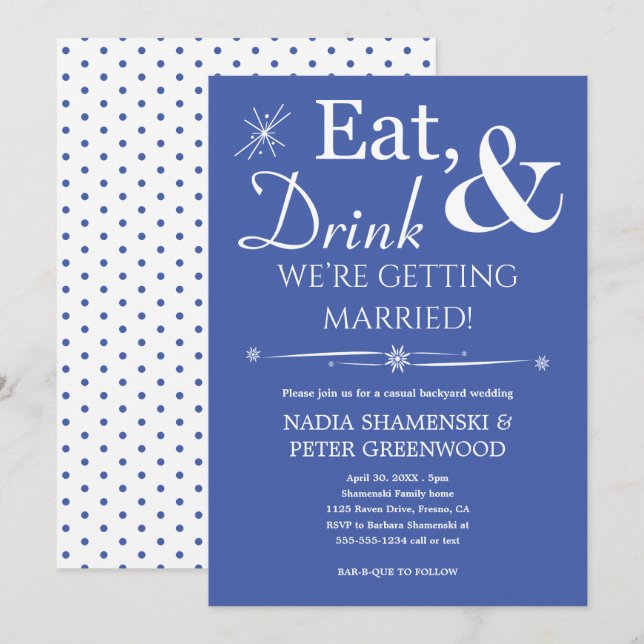 Blue Eat Drink Getting Married Casual Wedding Invitation (Front/Back)