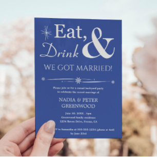 Blue Eat Drink We Got Married Elopement Party Invitation