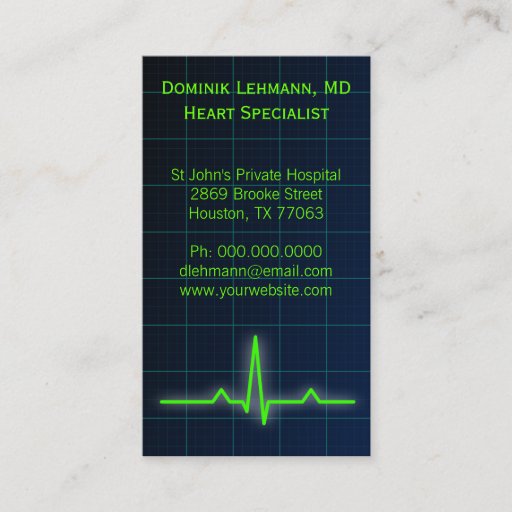 Customizable Blue ECG Heart Rate Monitor Business Cards