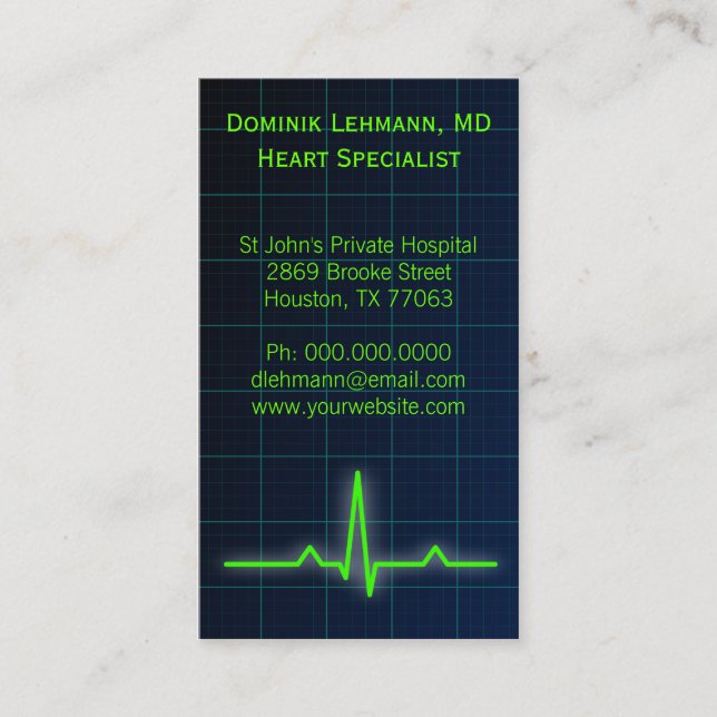 Blue ECG Heart Rate Monitor Business Cards (Front)