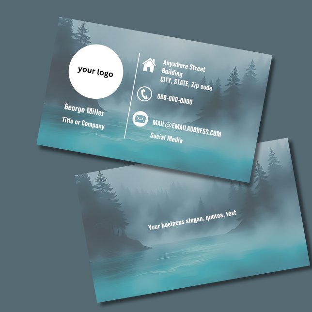 blue eco Misty Forest wellness Professional logo Business Card (Creator Uploaded)
