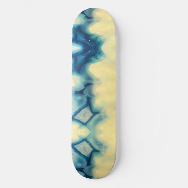 Blue Ecru Agate Geode Gemstone Crystal Pattern Skateboard Deck (Front)