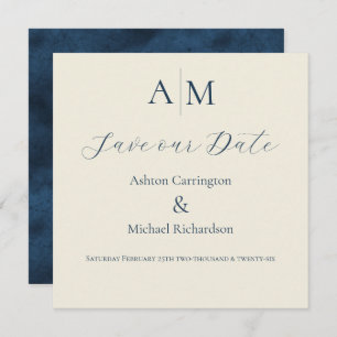 Blue Ecru Monogram Modern Wedding  Save The Date