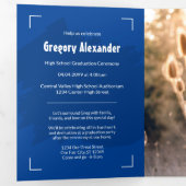 Blue Edgy Abstract Brushstroke Photo Graduation Tri-Fold Invitation (Inside First)