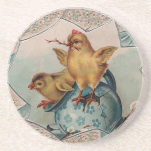 Blue Egg and Chicks Easter Coaster