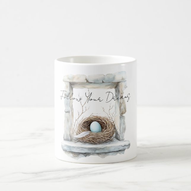 Blue Egg Bird Nest Feather Coffee Mug (Center)