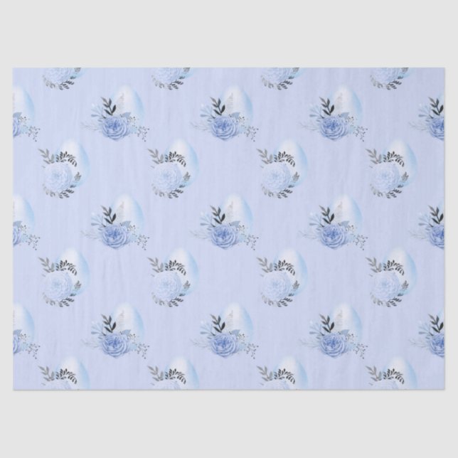 Blue Eggs and Flowers on Blue Decoupage Tissue Paper (Front)