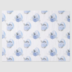Blue Eggs and Flowers on White Decoupage Tissue Paper