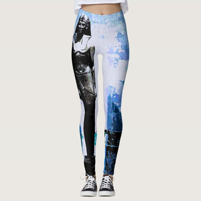 Blue Egyptian Art Painting Leggings (Front)