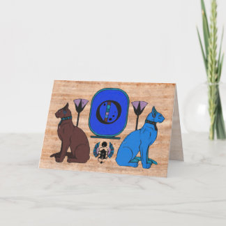 Blue Egyptian Cat Monogram Greeting Card: O Note Card