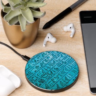Blue Egyptian Hieroglyphs Wireless Charger