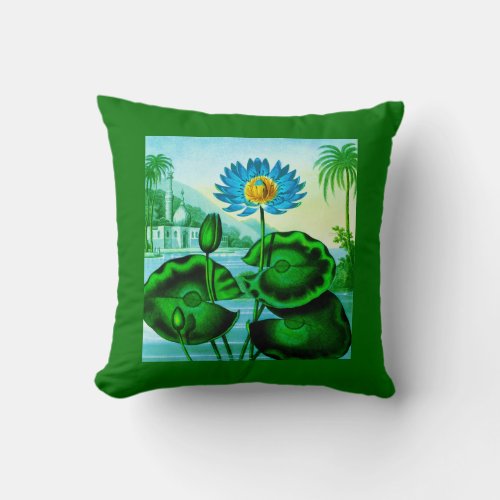 Blue Egyptian Water Lily  Lotus Illustration  Throw Pillow