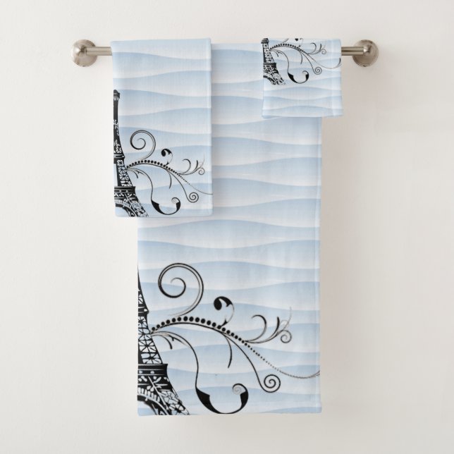 Blue Eiffel Towel Flourish Towel Set (Insitu)