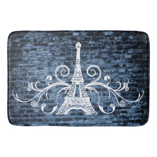 Blue Eiffel Towel Grunge Bath Mat (Front)