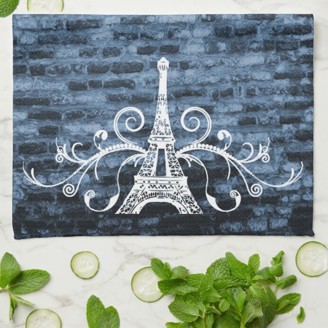 Blue Eiffel Towel Grunge Kitchen Towel (Folded)