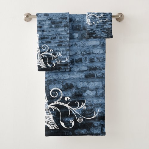 Blue Eiffel Towel Grunge Towel Set