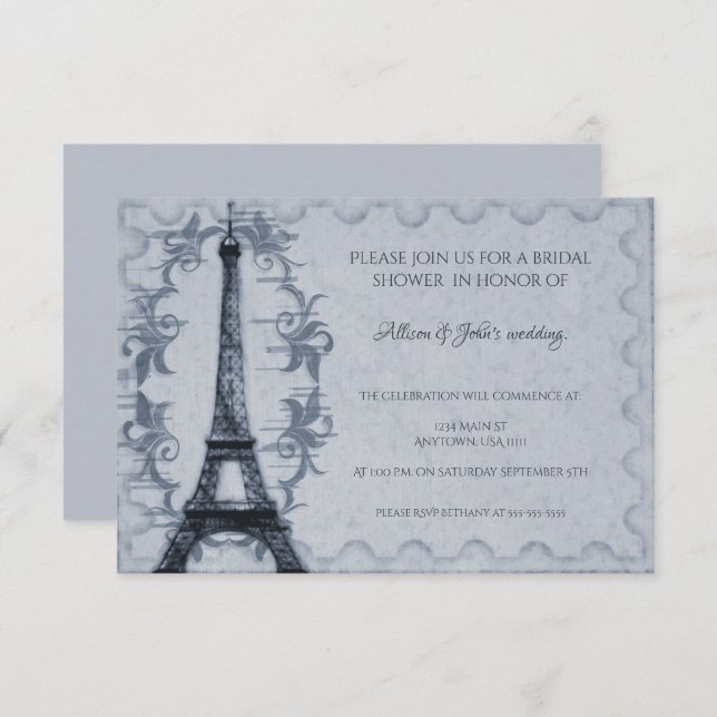 Blue Eiffel Tower Bridal Shower Invitation (Front/Back)