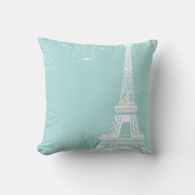 Blue Eiffel Tower Custom Cotton Pillows (Front)