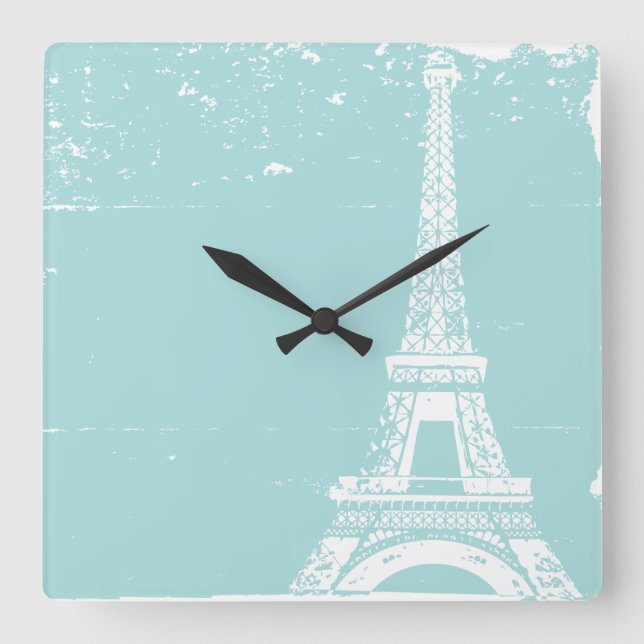Blue Eiffel Tower Custom Wall Clock (Front)