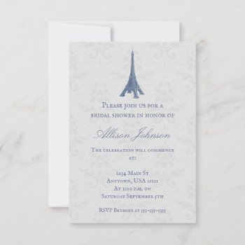 Blue Eiffel Tower Damask Bridal Shower Invite by WeddingsByJade at Zazzle