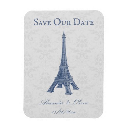 Blue Eiffel Tower Damask Save The Date Magnet