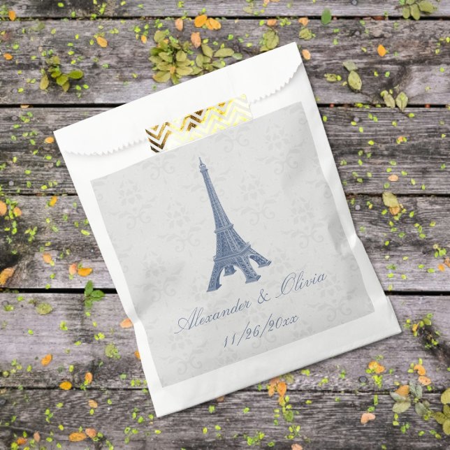 Blue Eiffel Tower Damask Wedding Favor Bags (Blue Eiffel Tower Damask Wedding Favor Bags)