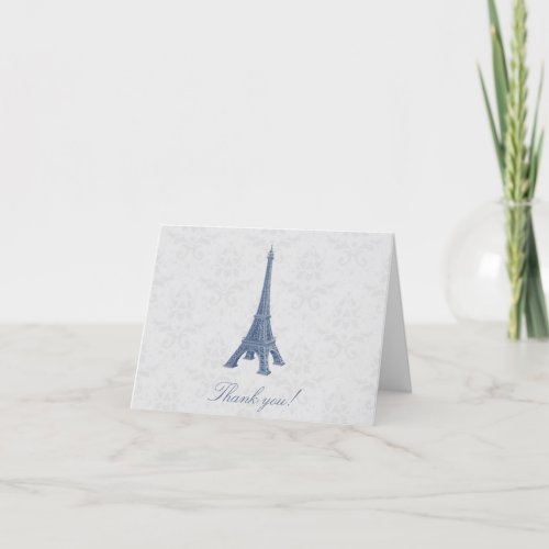 Blue Eiffel Tower Damask Wedding Thank You Cards