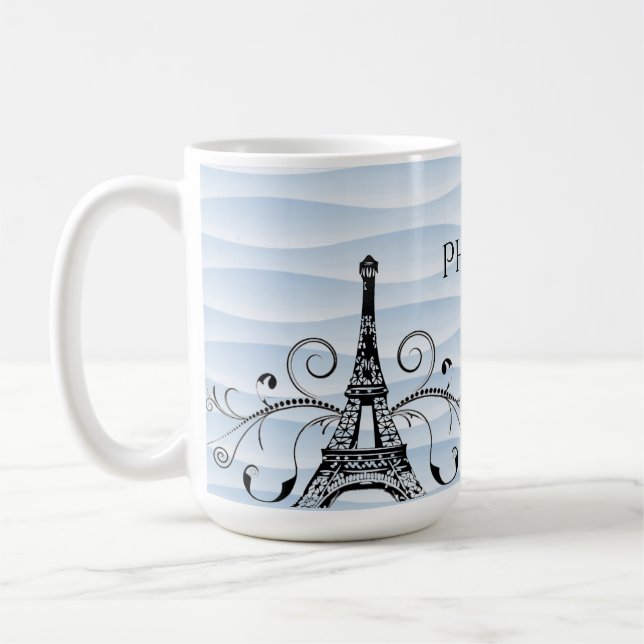 Blue Eiffel Tower Flourish Coffee Mug (Left)