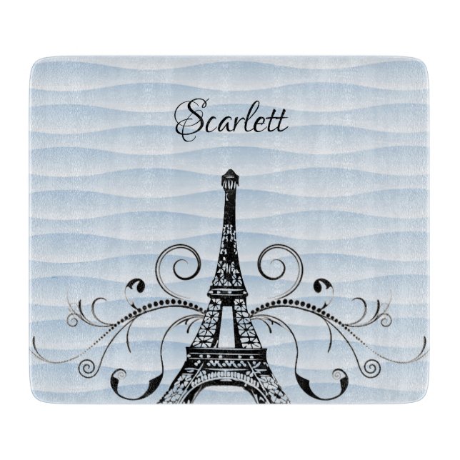Blue Eiffel Tower Flourish Cutting Board (Front)