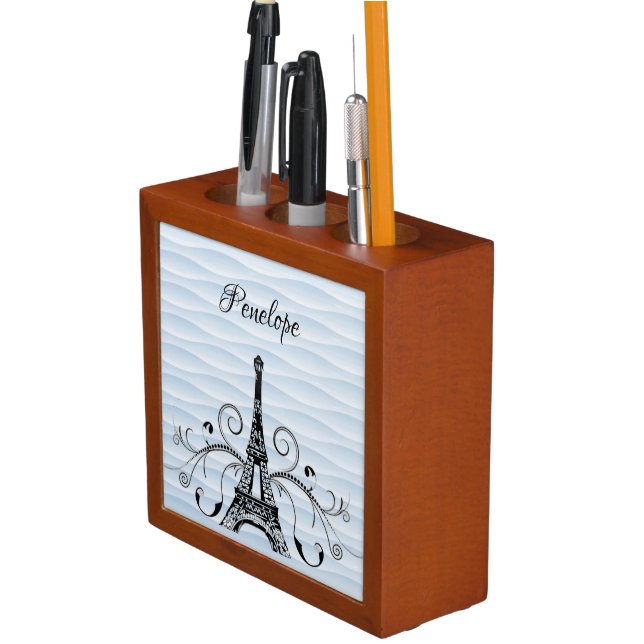 Blue Eiffel Tower Flourish Desk Organizer (In Situ)