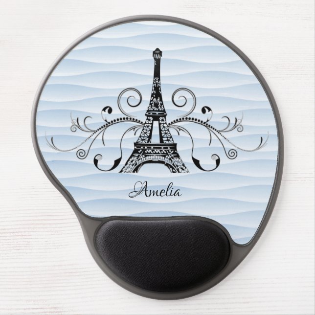 Blue Eiffel Tower Flourish Gel Mouse Pad (Front)