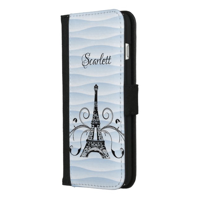 Blue Eiffel Tower Flourish iPhone Wallet Case (Left)