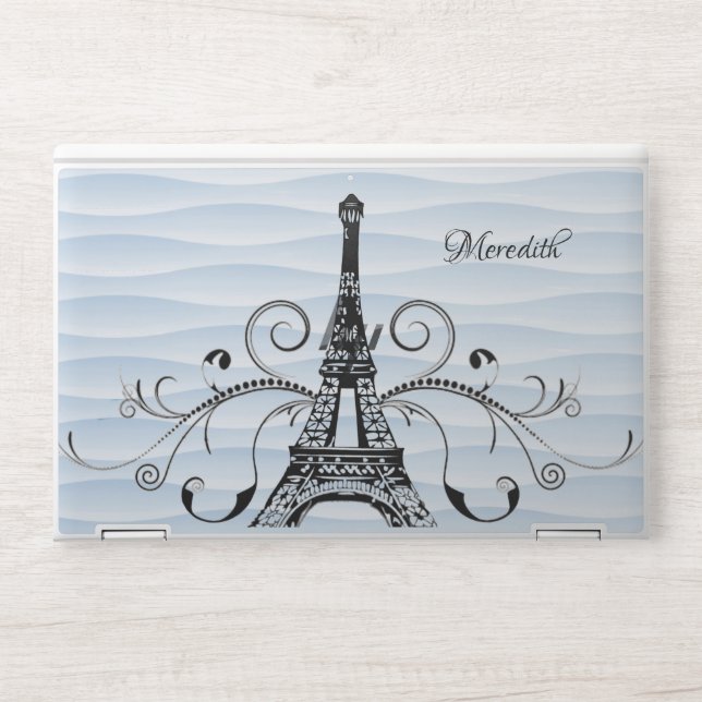 Blue Eiffel Tower Flourish Laptop Skin (Front)
